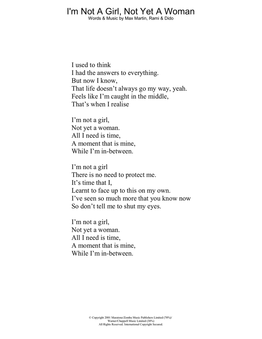 I'm Not A Girl, Not Yet A Woman Voice scores gallery preview page 1