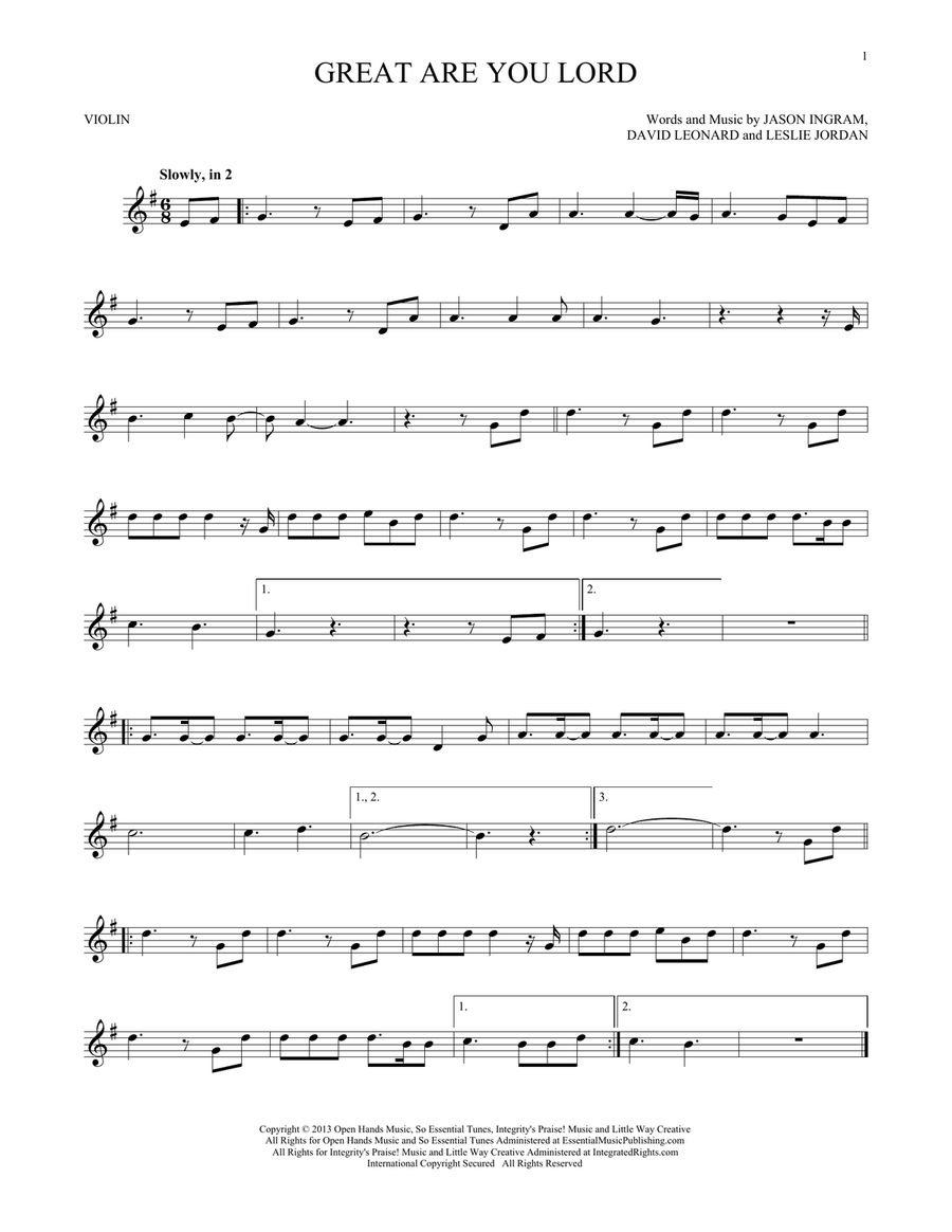 Great Are You Lord Great Are You Lord Violin Solo scores gallery preview page 1