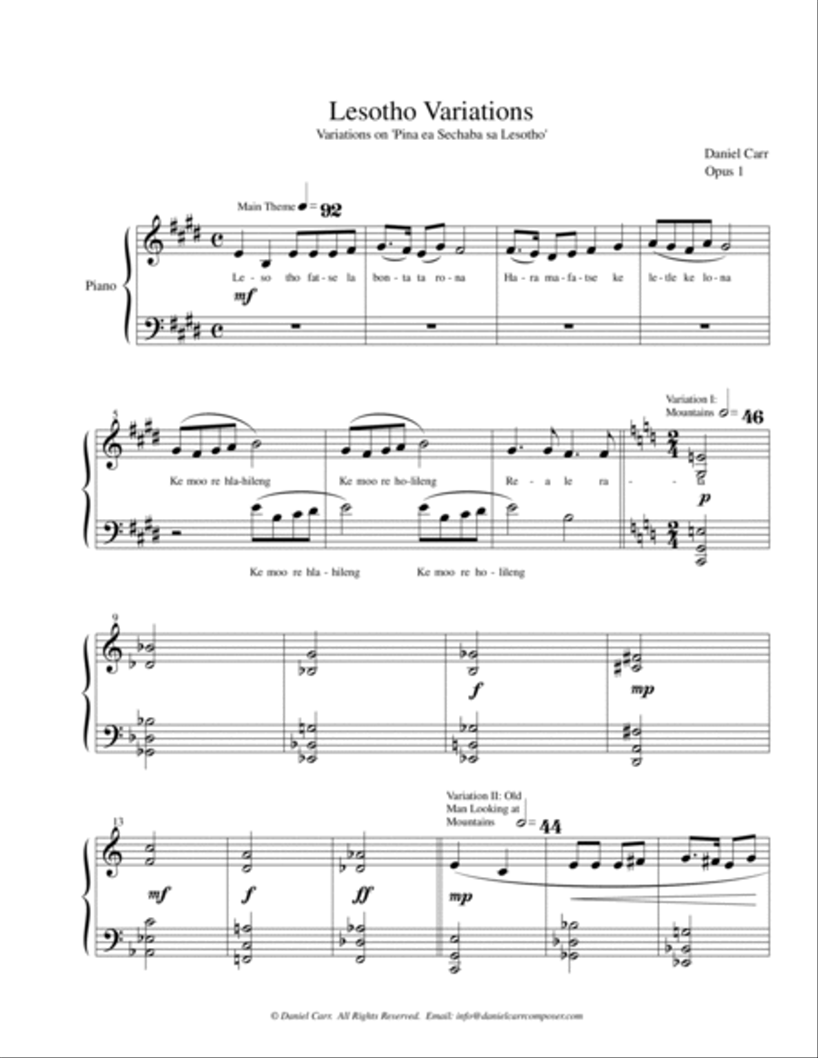 Lesotho Variations for Solo Piano - Opus 1 image number null