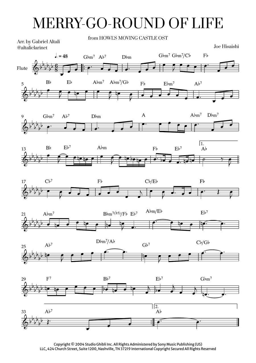 Merry-Go-Round Of Life Flute scores gallery preview page 1