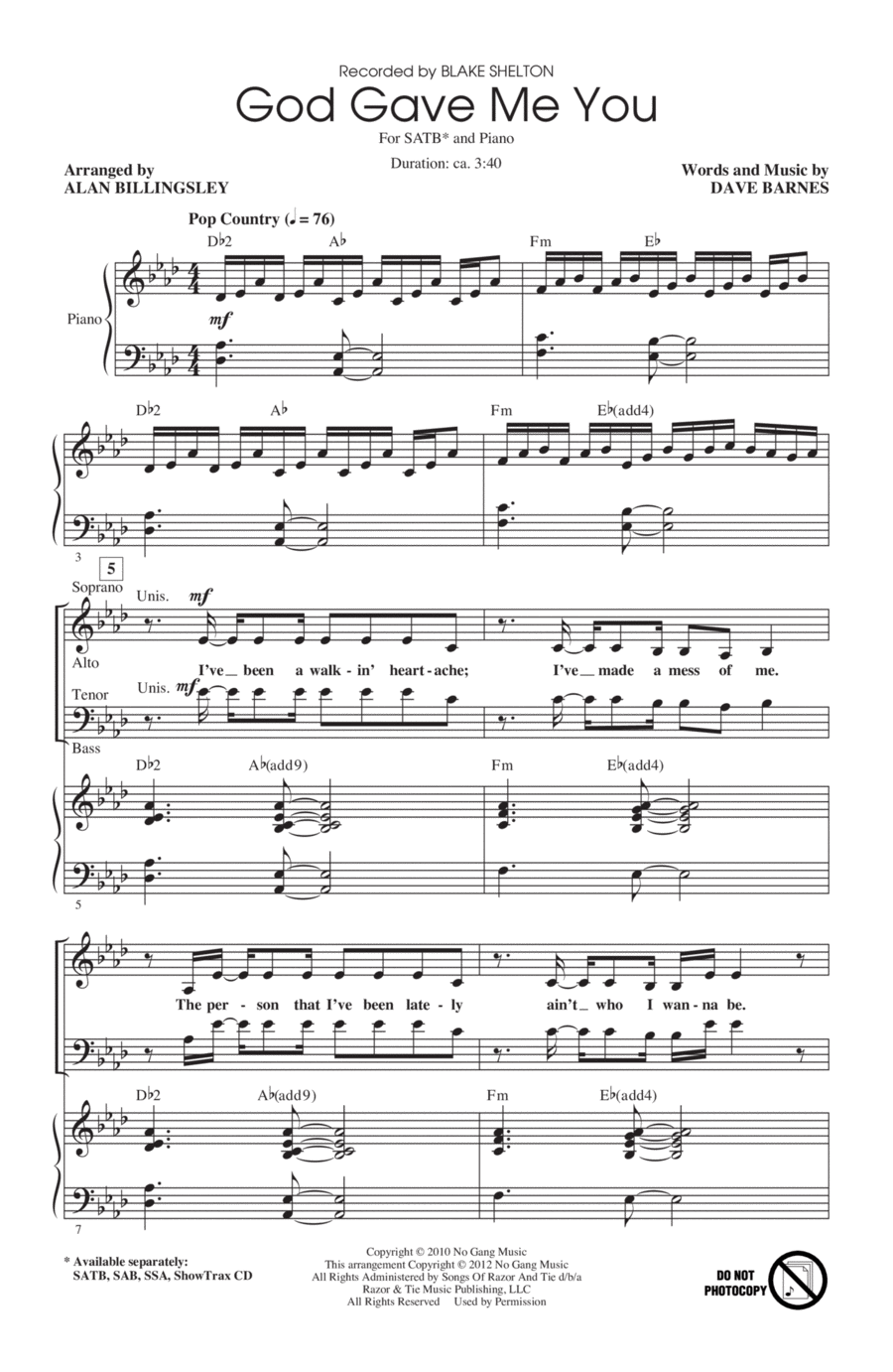 God Gave Me You (arr. Alan Billingsley) 4-Part scores gallery preview page 1