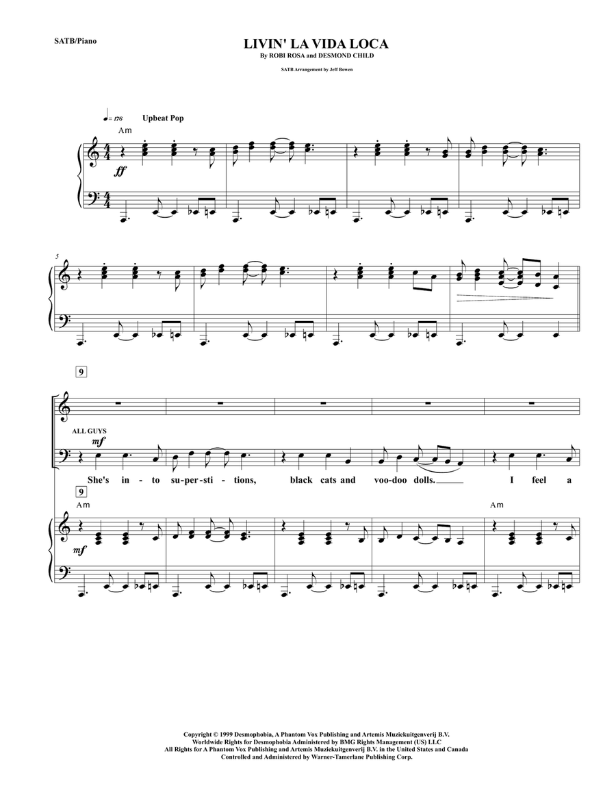 Livin' La Vida Loca 4-Part scores gallery preview page 1