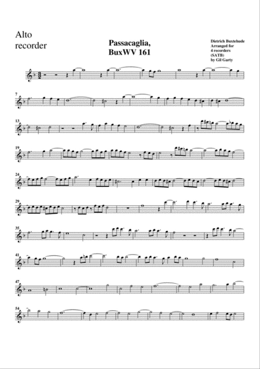 Passacaglia, BuxWV 161, D minor (arrangement for 4 recorders) Recorder scores gallery preview page 6