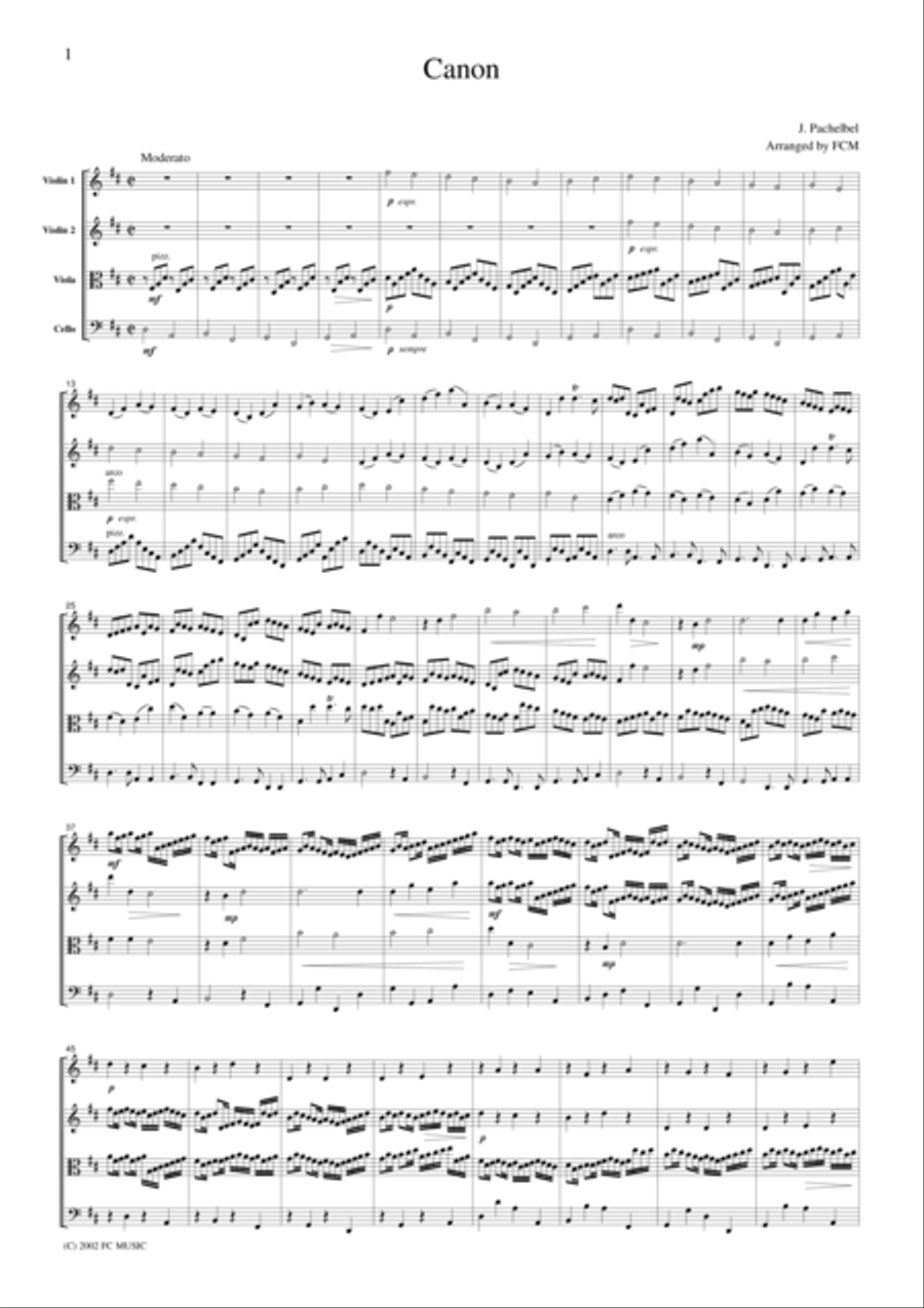 Pachelbel Canon, for string quartet, CP001 String Quartet scores gallery preview page 1