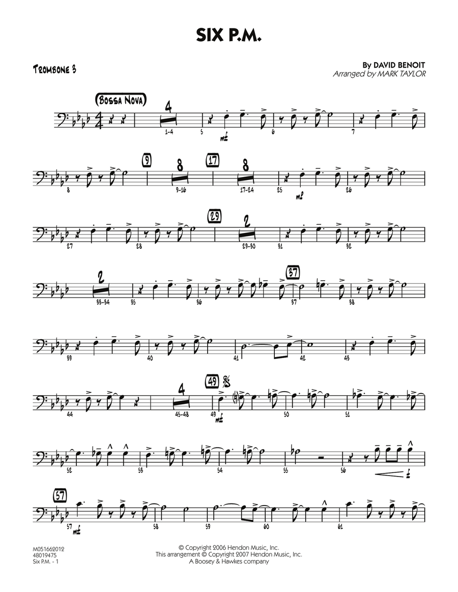 Six P.M. - Trombone 3 Jazz Ensemble scores gallery preview page 1