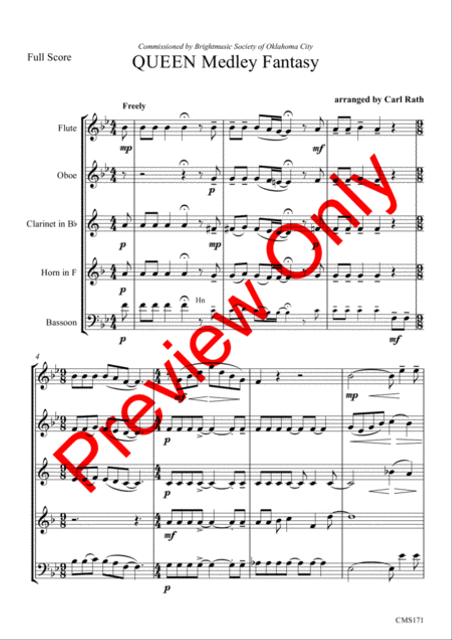 Queen Medley Fantasy Woodwind Quintet scores gallery preview page 6