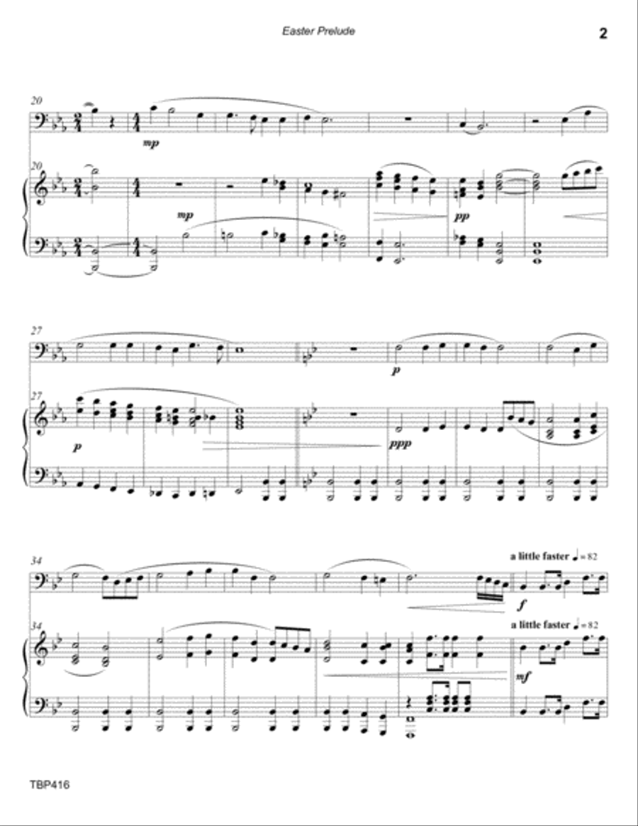EASTER PRELUDE medley - TROMBONE SOLO with Piano Accompaniment Brass Duet scores gallery preview page 2