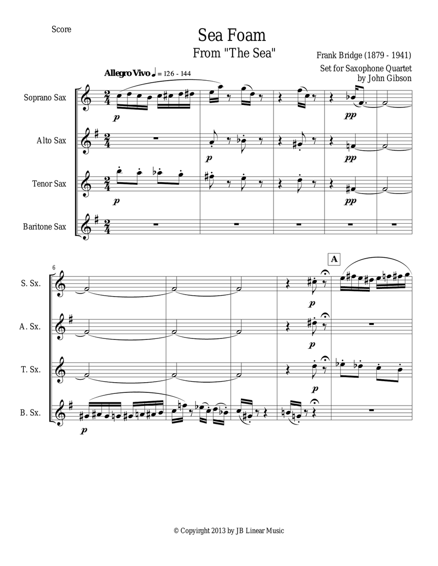 Frank Bridge - Sea-Foam set for sax quartet Saxophone Quartet scores gallery preview page 1