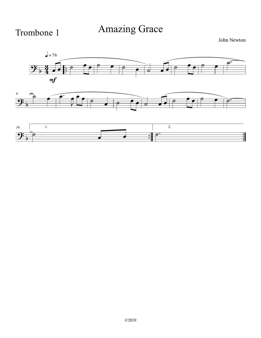 Amazing Grace (trombone duet with piano accompaniment) Trombone Duet scores gallery preview page 3