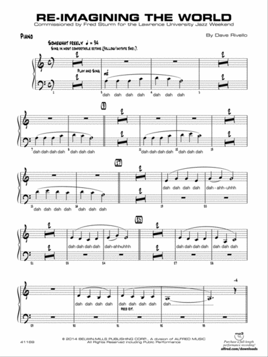 Re-Imagining the World: Piano Accompaniment Jazz Ensemble scores gallery preview page 1