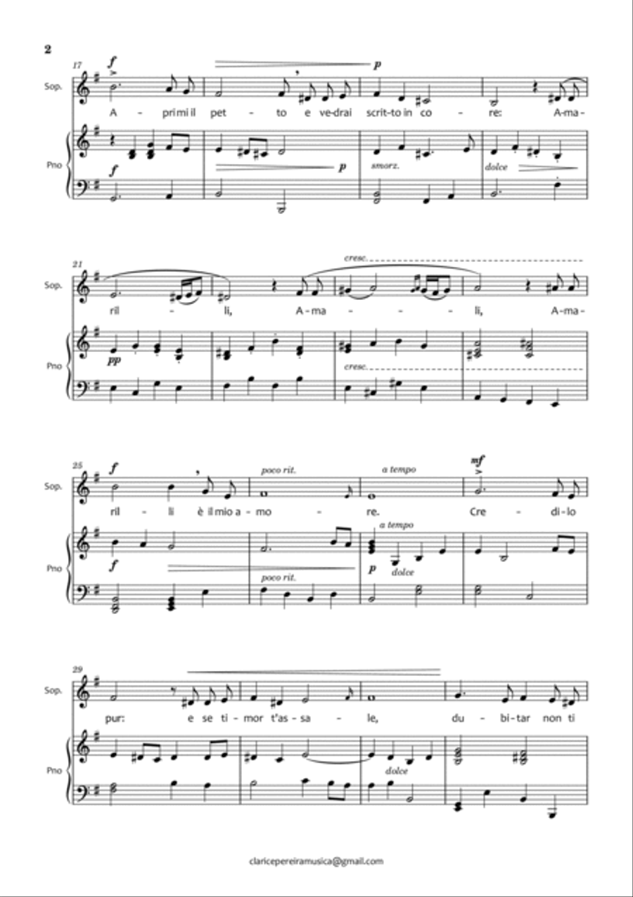 Amarilli, mia bella Piano, Vocal, Guitar scores gallery preview page 2