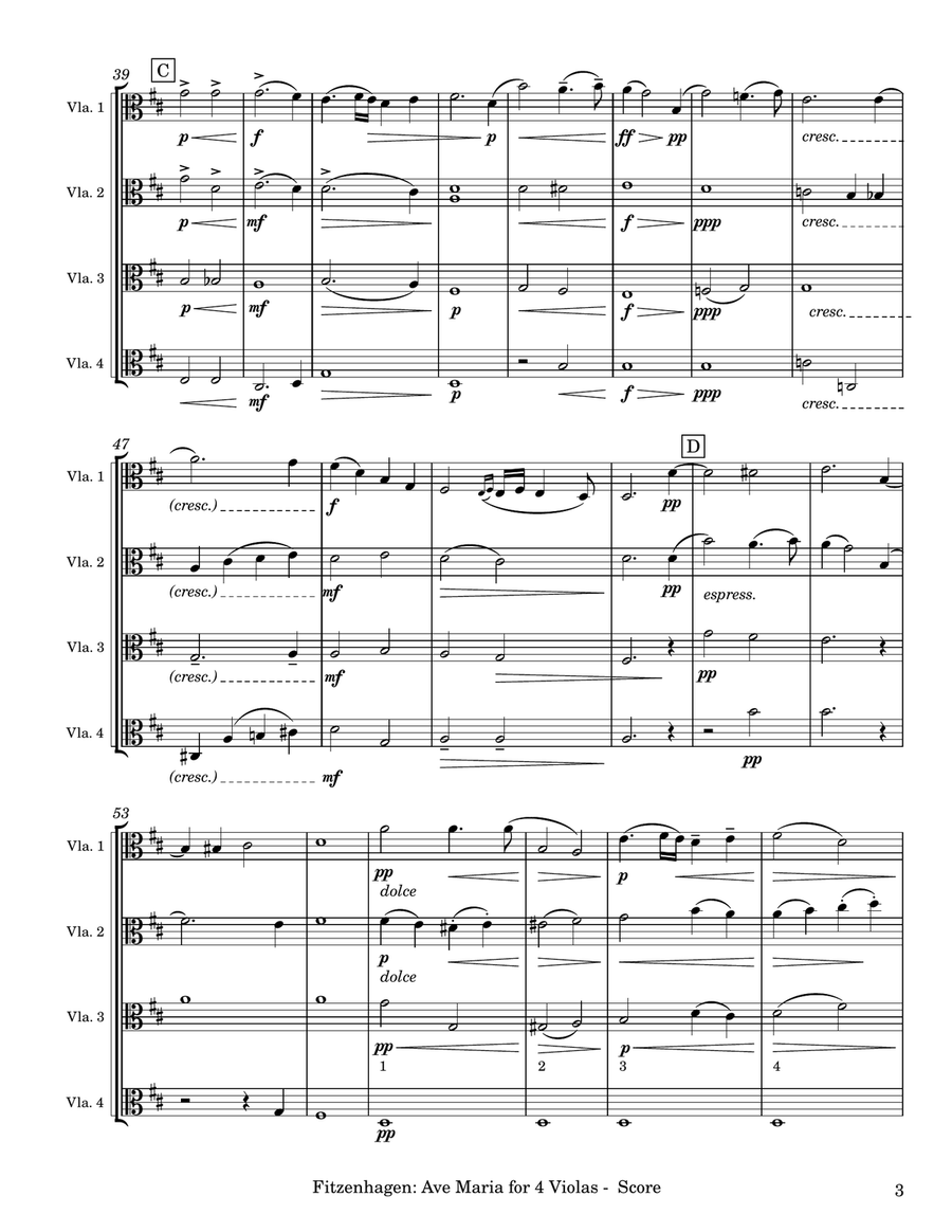 Fitzenhagen: Ave Maria for 4 Violas (Arr. Diehnelt) Chamber Music scores gallery preview page 4