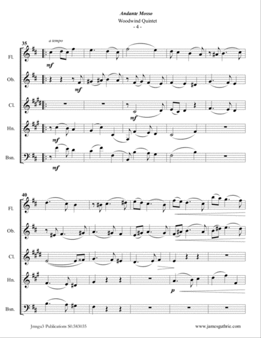 Scarlatti: Andante mosso for Woodwind Quintet Woodwind Quintet scores gallery preview page 4