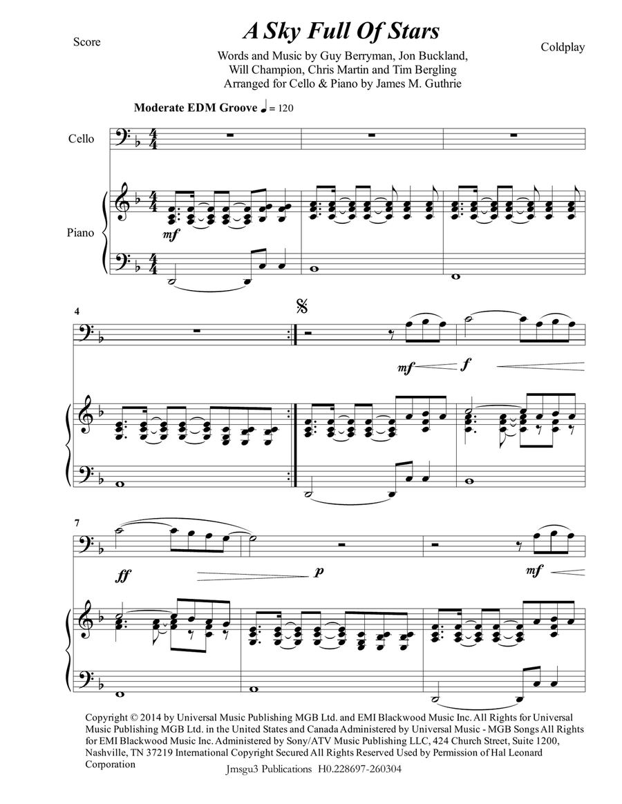 A Sky Full Of Stars Piano scores gallery preview page 1