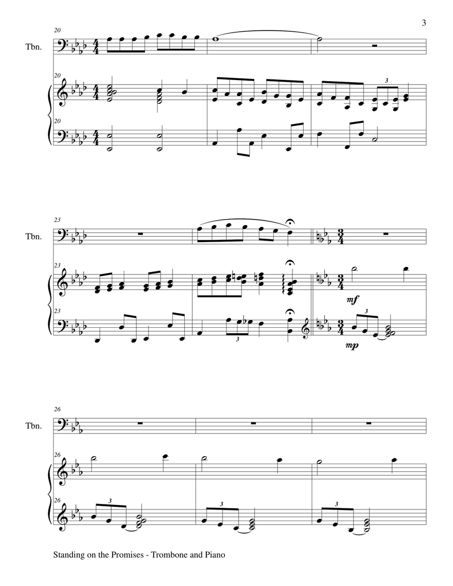 STANDING ON THE PROMISES (Trombone/Piano and Trombone Part) Piano scores gallery preview page 4
