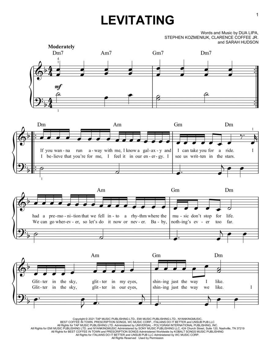 Levitating Easy Piano scores gallery preview page 1