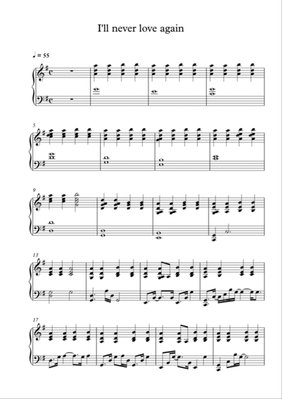 I'll Never Love Again Piano Solo scores gallery preview page 1