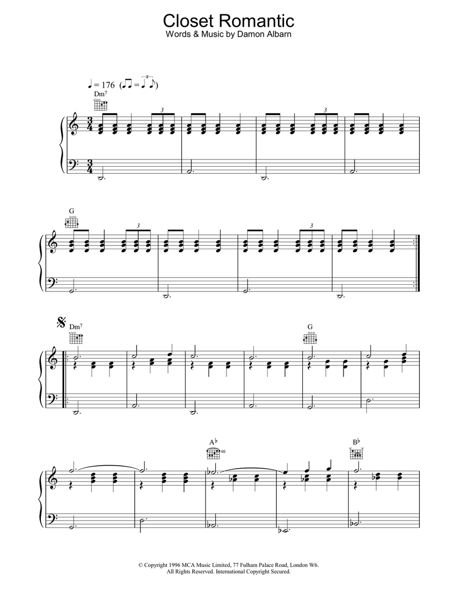 Closet Romantic Piano, Vocal, Guitar scores gallery preview page 1