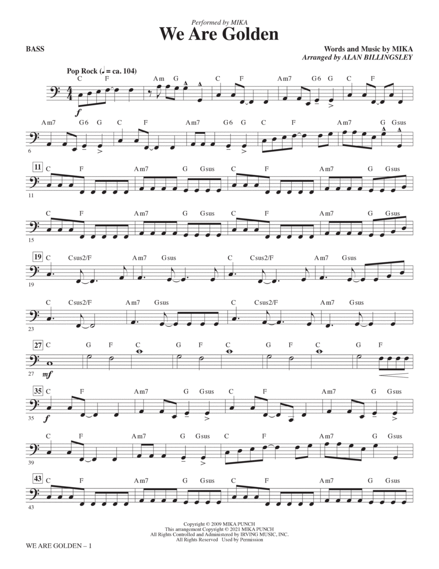 We Are Golden (arr. Alan Billingsley) - Bass Choir scores gallery preview page 1
