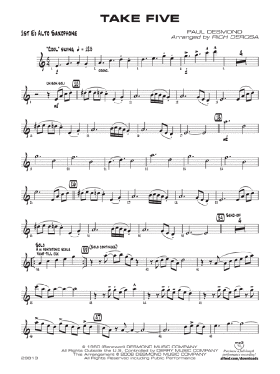 Take Five: E-flat Alto Saxophone Jazz Ensemble scores gallery preview page 1