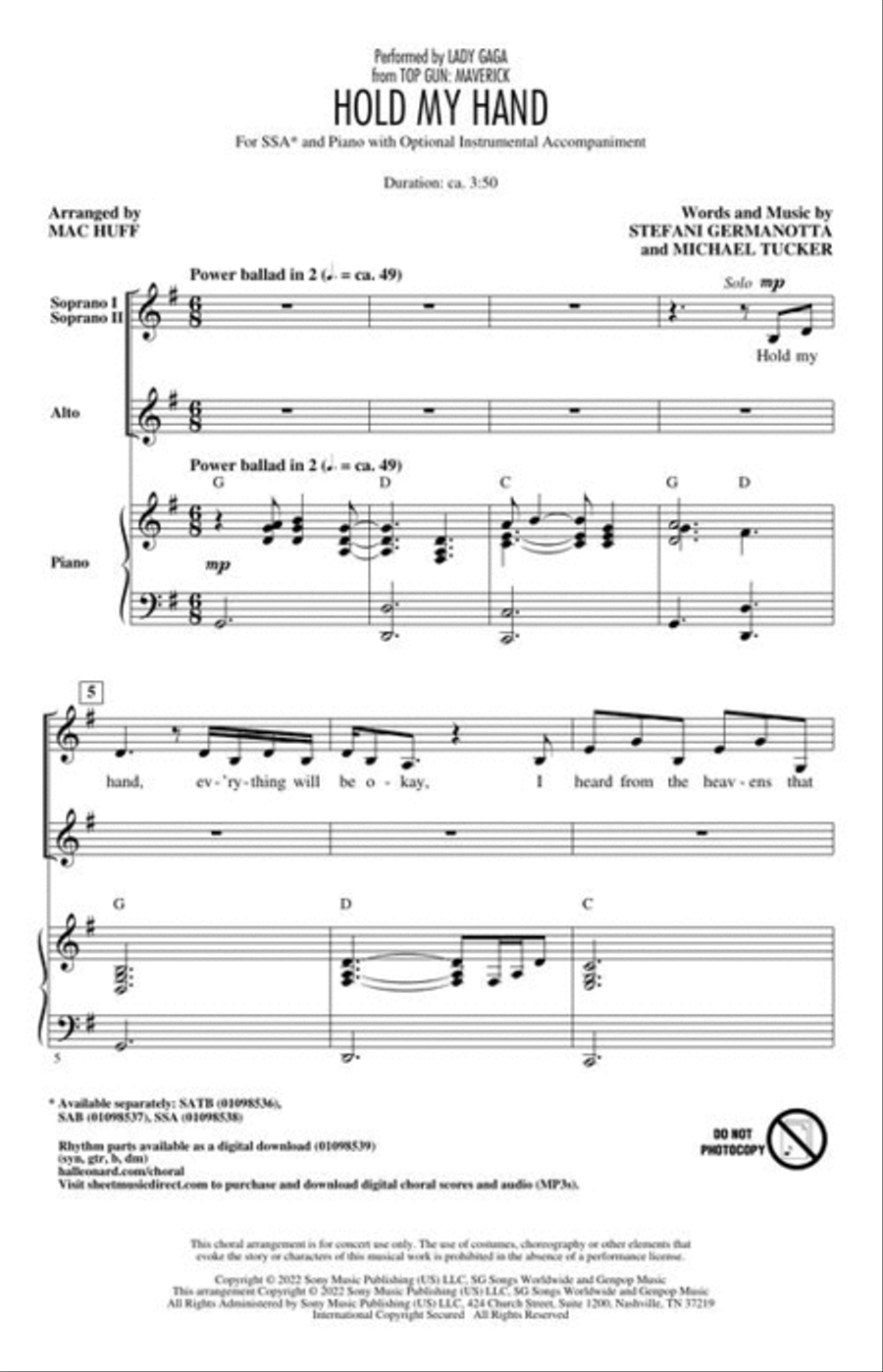 Hold My Hand (from Top Gun: Maverick) SSA scores gallery preview page 3
