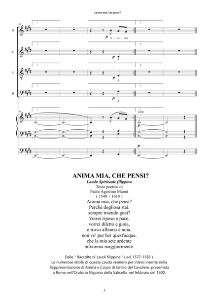 Anima mia, che pensi - Lauda Spiritual for Choir SATB and organ image number null