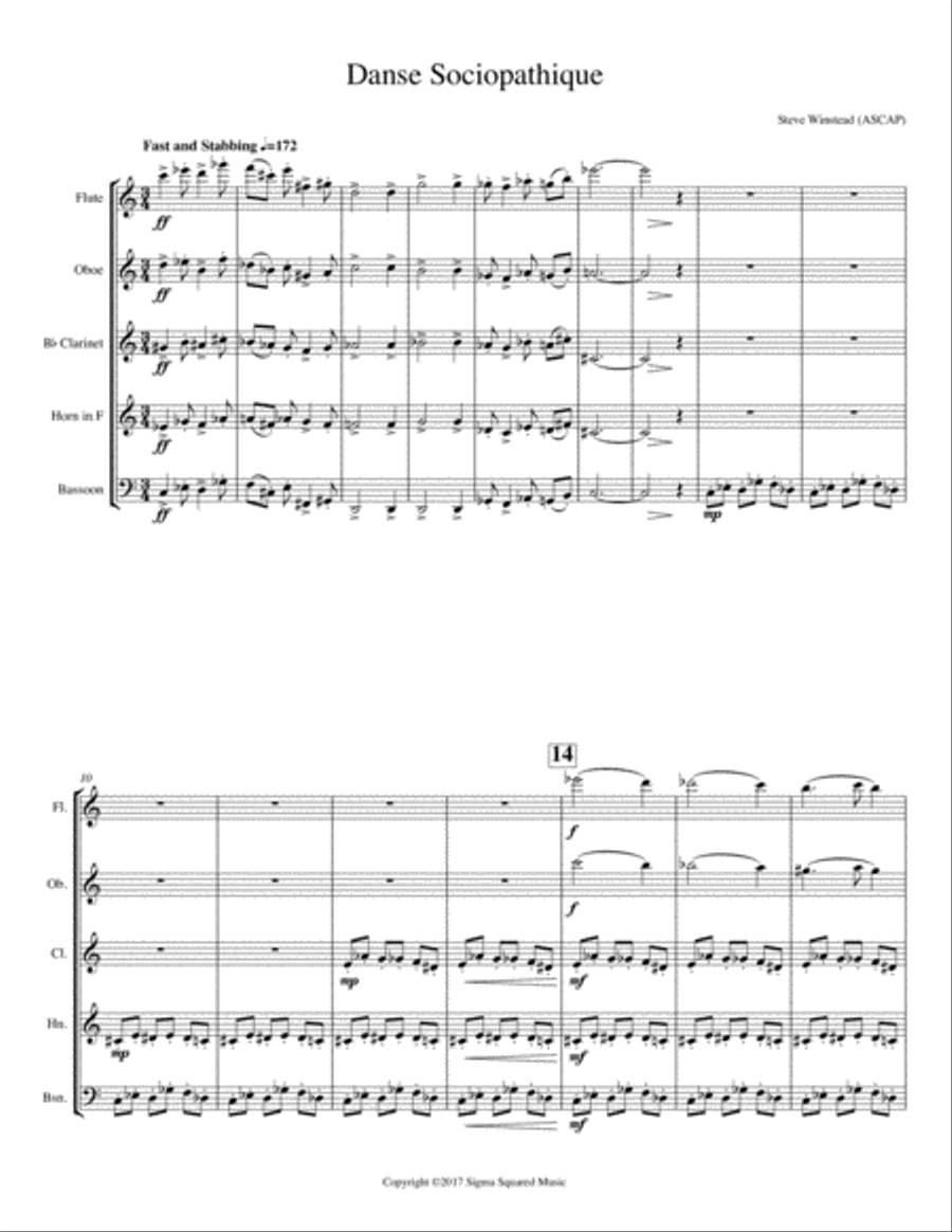 Danse Sociopathique for Woodwind Quintet Woodwind Quintet scores gallery preview page 3