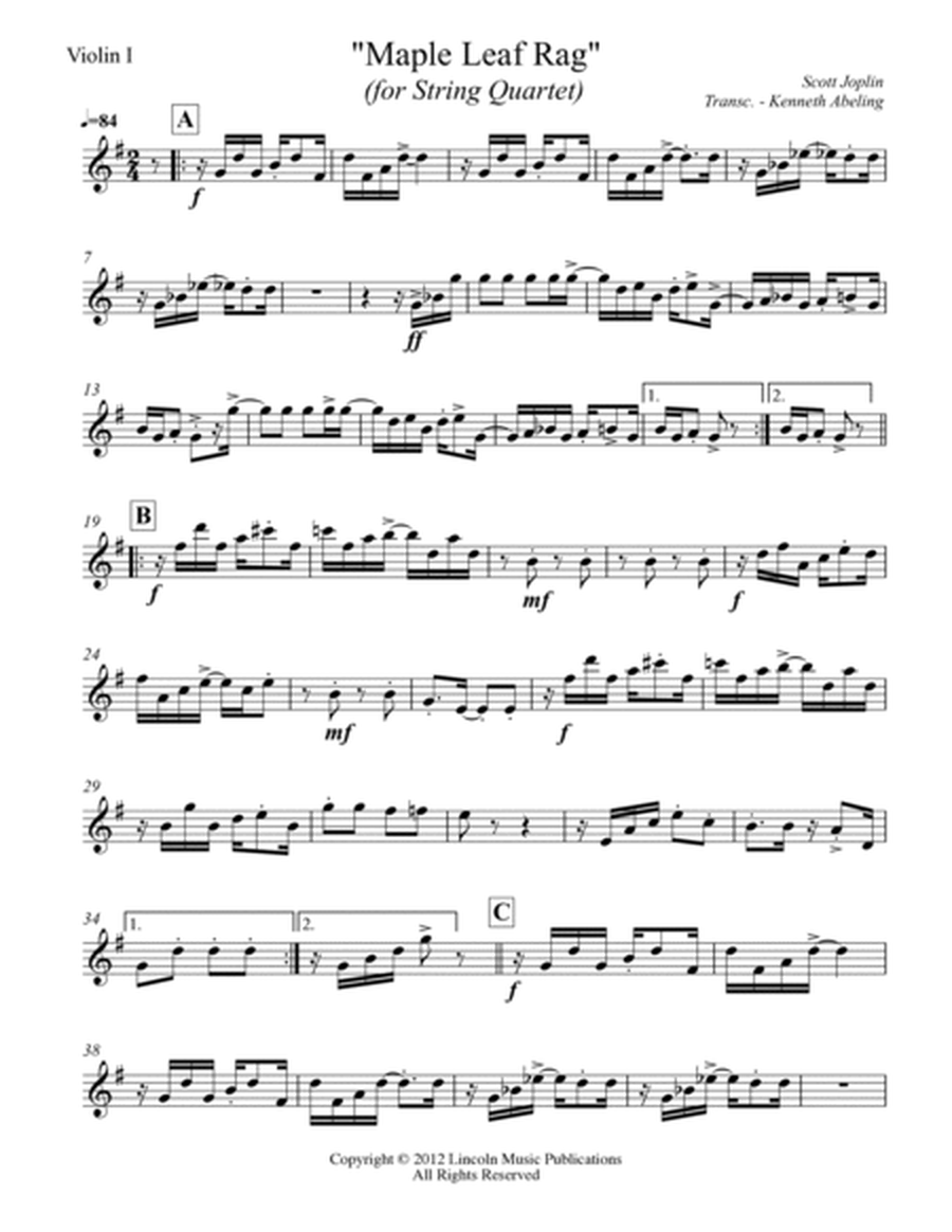 Joplin - “Maple Leaf Rag” (for String Quartet) image number null