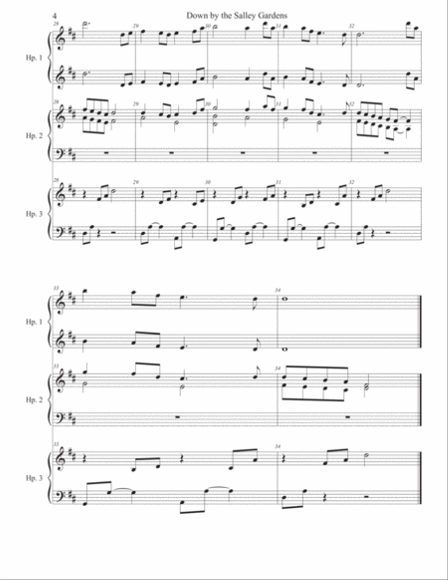 Down by the Salley Gardens (3 harps) Small Ensemble scores gallery preview page 4