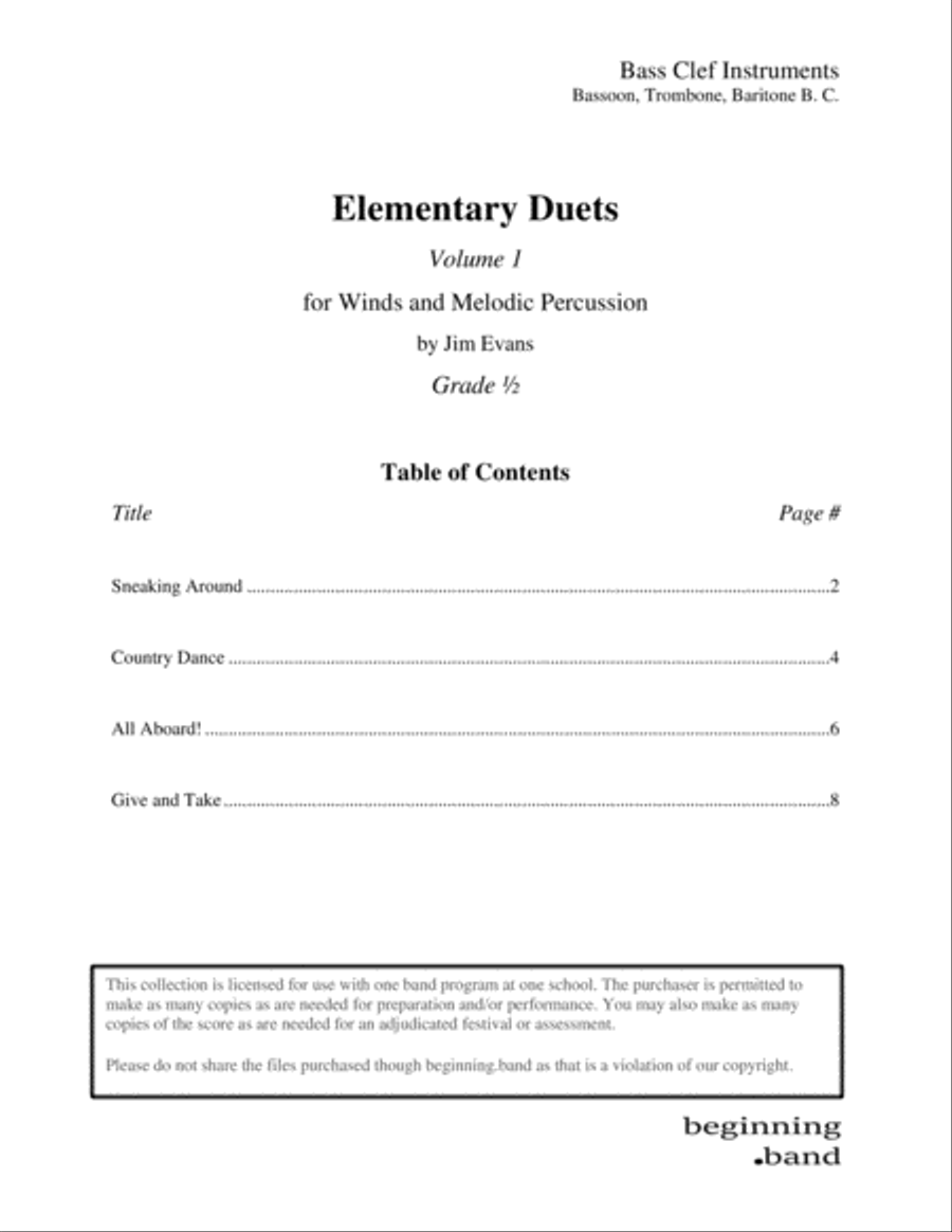 Elementary Duets, Volume 1, for Bassoon, Trombone, and Baritone B. C. Bassoon scores gallery preview page 1