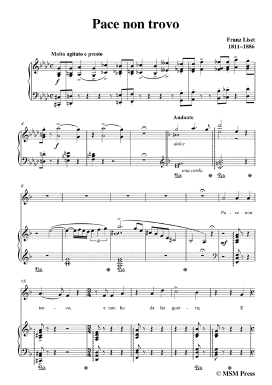 Liszt-Pace non trovo in d minor,for Voice and Piano Voice Solo scores gallery preview page 3