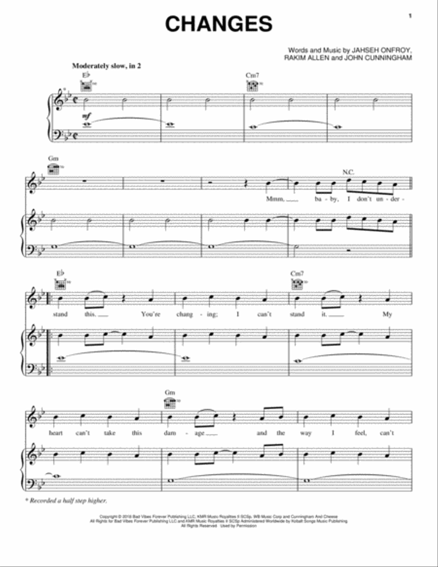 Changes Piano, Vocal, Guitar scores gallery preview page 1