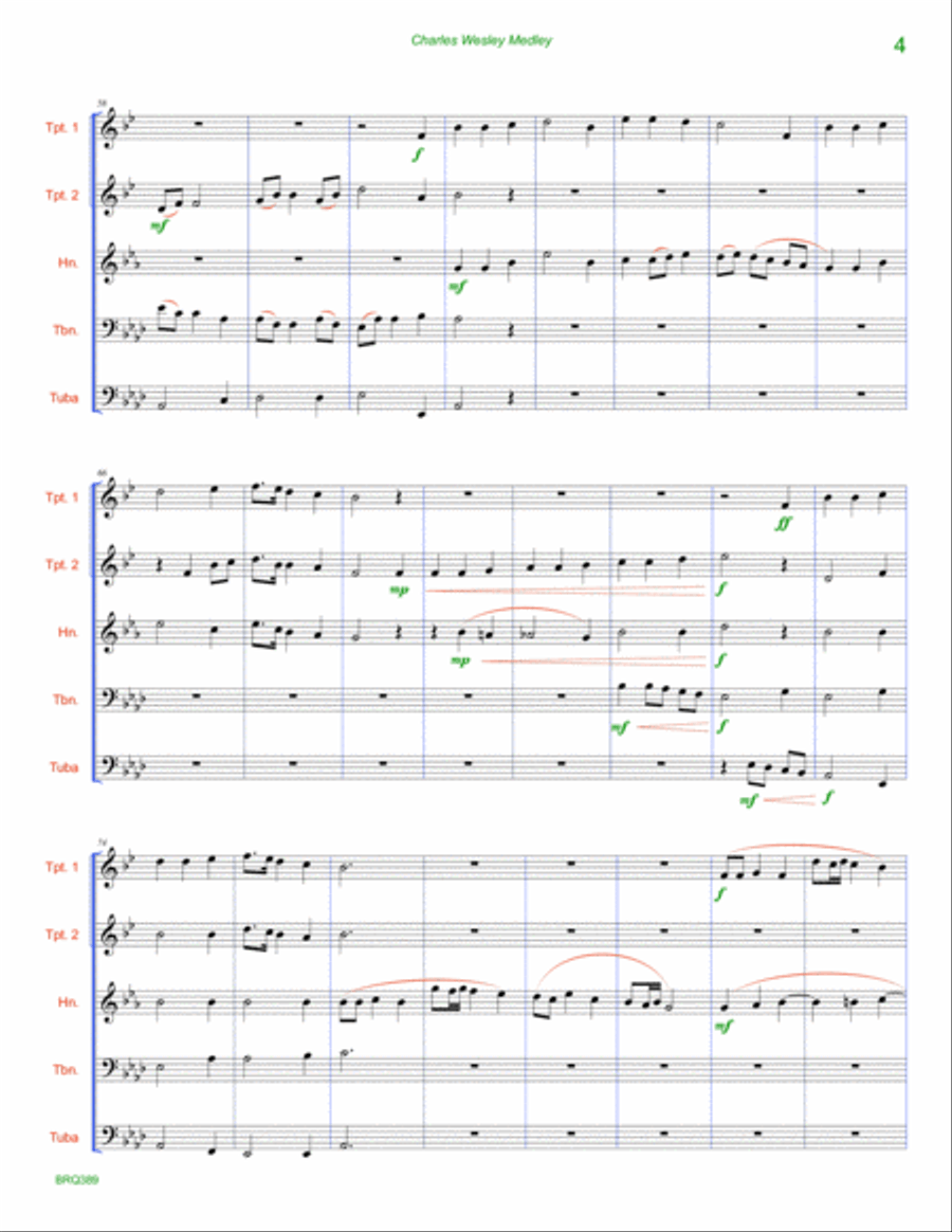 CHARLES WESLEY MEDLEY - unaccompanied BRASS QUINTET (12 hymn medley) Brass Quintet scores gallery preview page 4