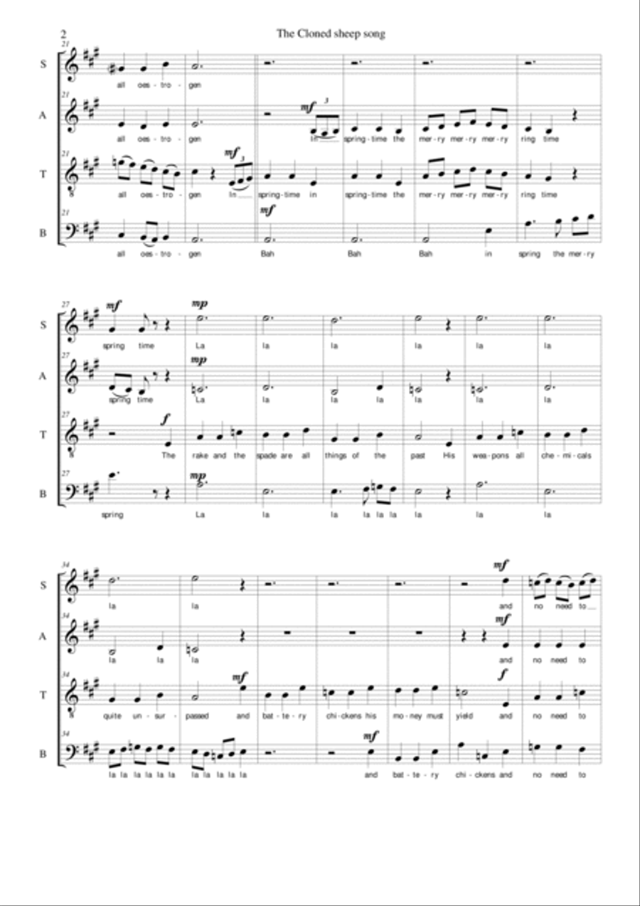 The Cloned sheep song for mixed choir (SATB) 4-Part scores gallery preview page 2