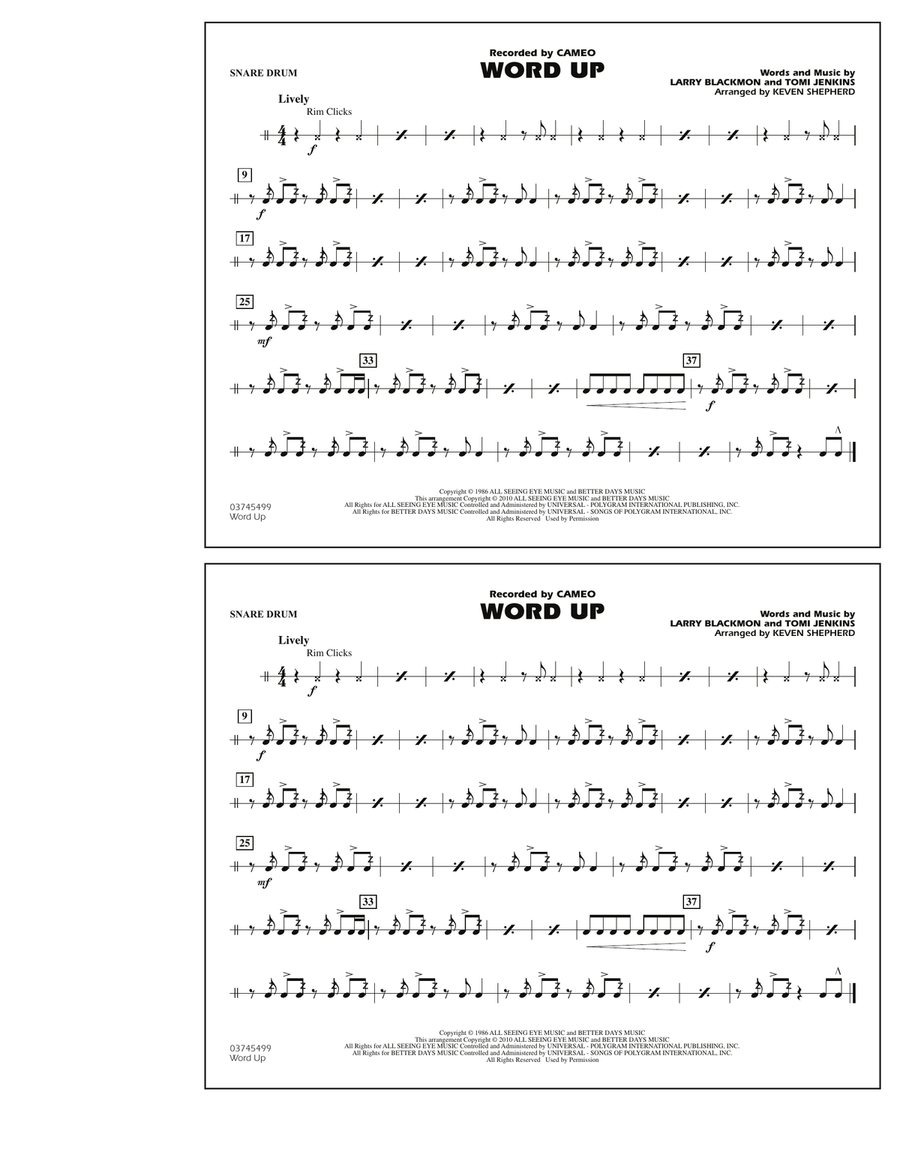 Word Up - Snare Drum Marching Band scores gallery preview page 1