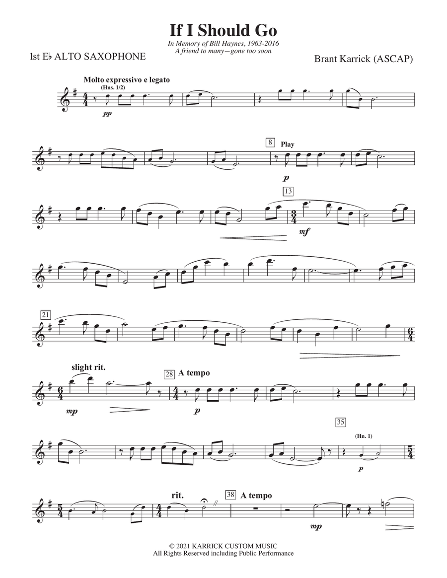 If I Should Go: E-flat Alto Saxophone