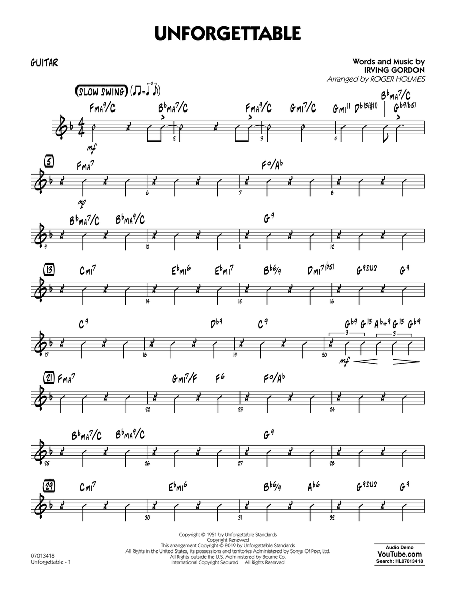 Unforgettable (arr. Roger Holmes) - Guitar Jazz Ensemble scores gallery preview page 1
