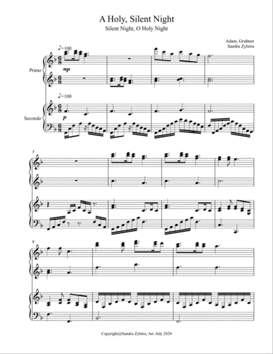 A Holy, Silent Night (1 piano, 4 hand duet) 1 Piano, 4-Hands scores gallery preview page 2