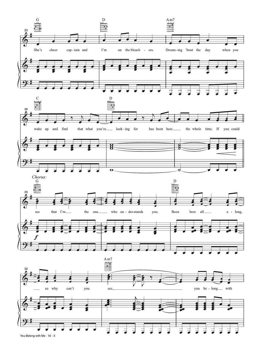 You Belong With Me (Taylor's Version) Piano, Vocal, Guitar scores gallery preview page 3