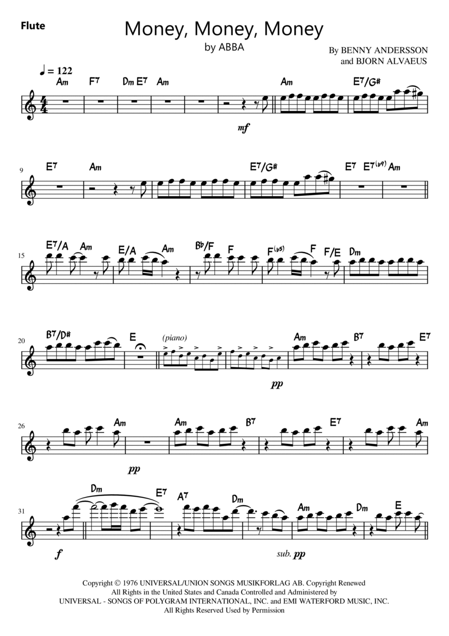 Money, Money, Money Flute scores gallery preview page 1