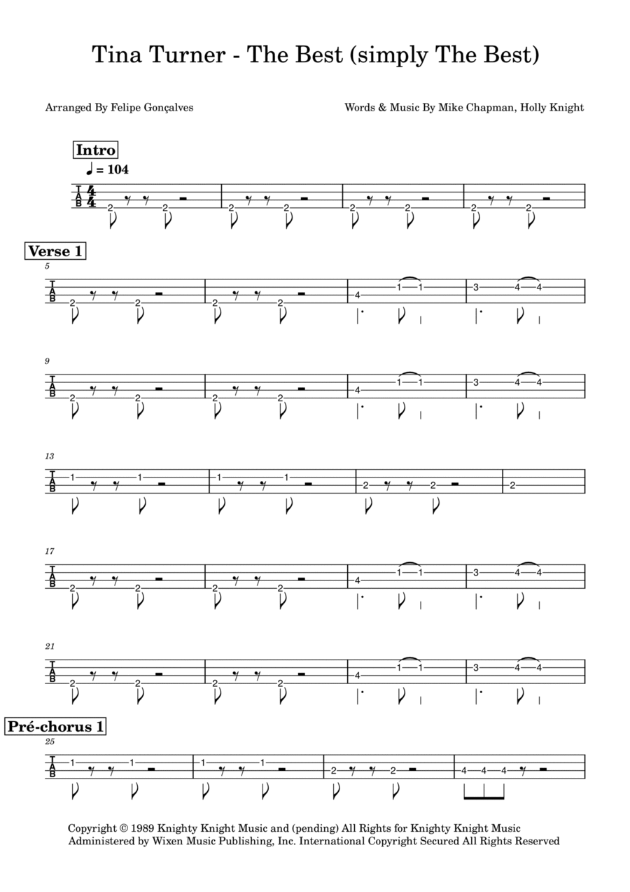 The Best (Simply The Best) Guitar Tablature scores gallery preview page 1