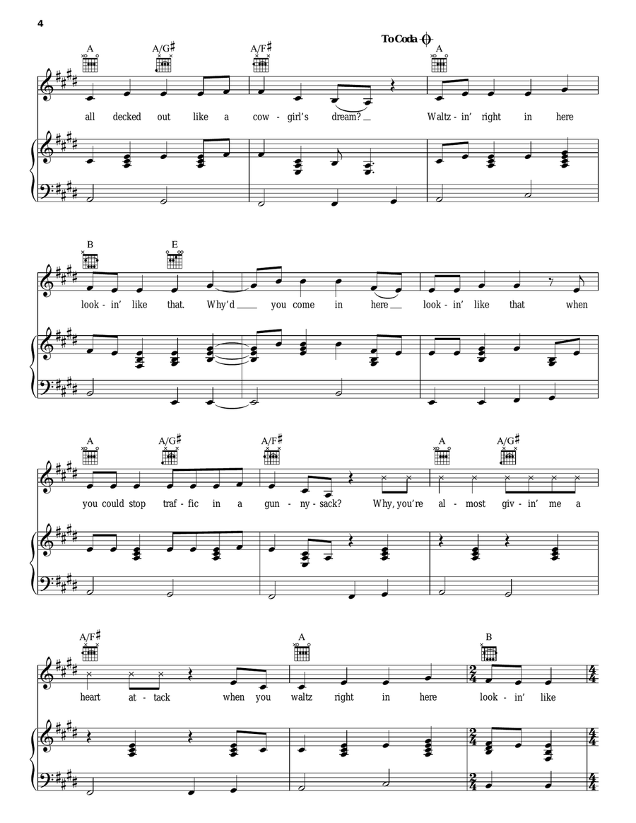 Why'd You Come In Here Lookin' Like That Piano, Vocal, Guitar scores gallery preview page 4