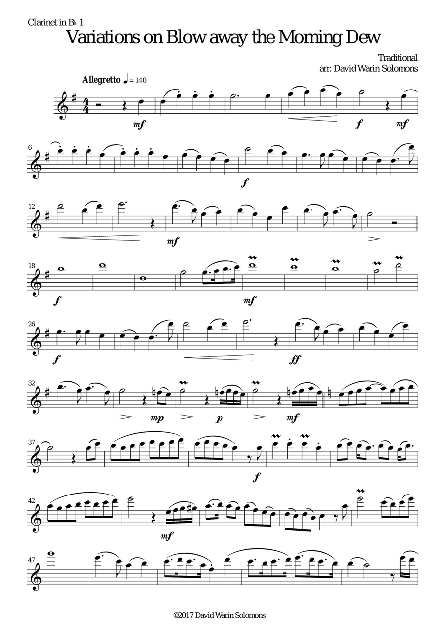 Variations on Blow away the morning dew for 3 clarinets Clarinet Solo scores gallery preview page 6