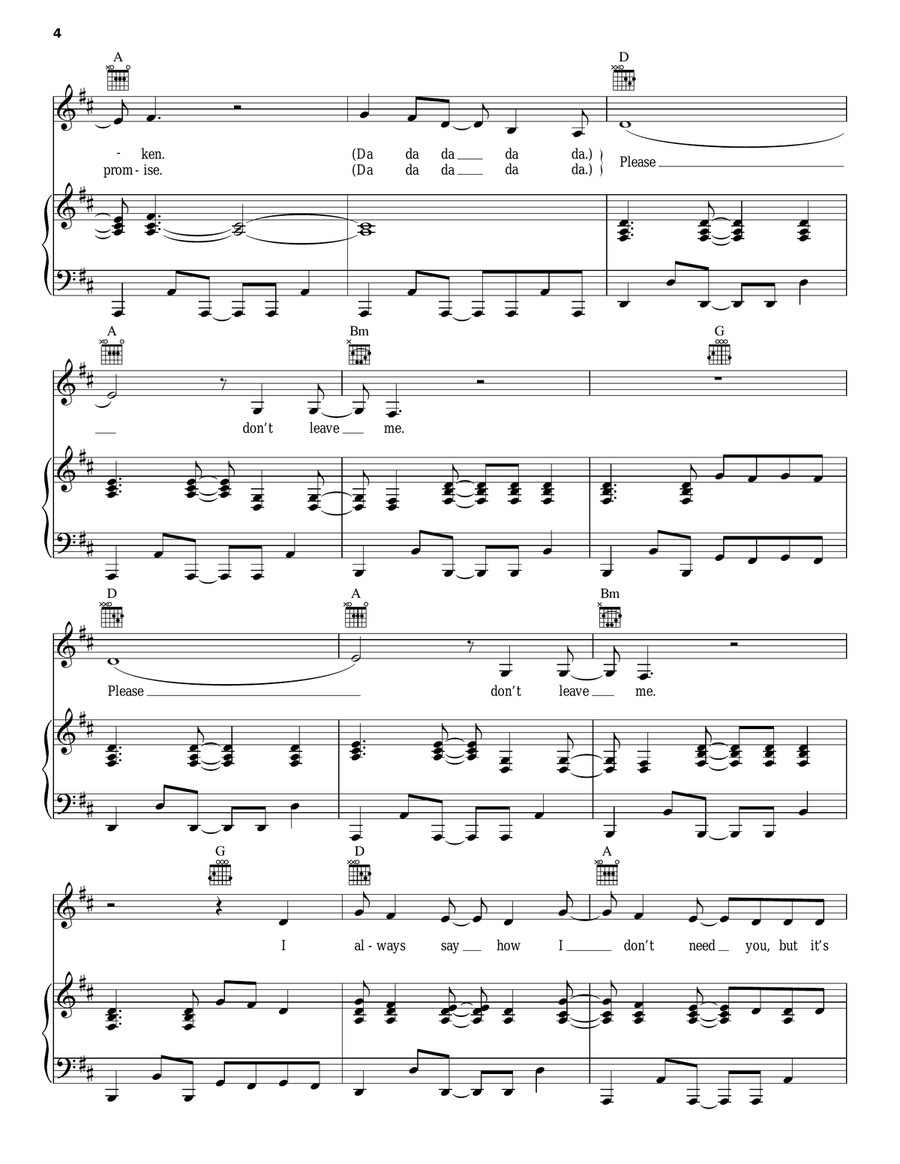 Please Don't Leave Me Please Don't Leave Me Piano, Vocal, Guitar scores gallery preview page 4