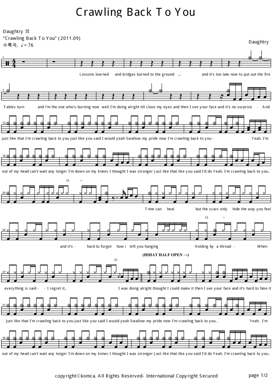 Crawling Back To You Drum Set scores gallery preview page 1
