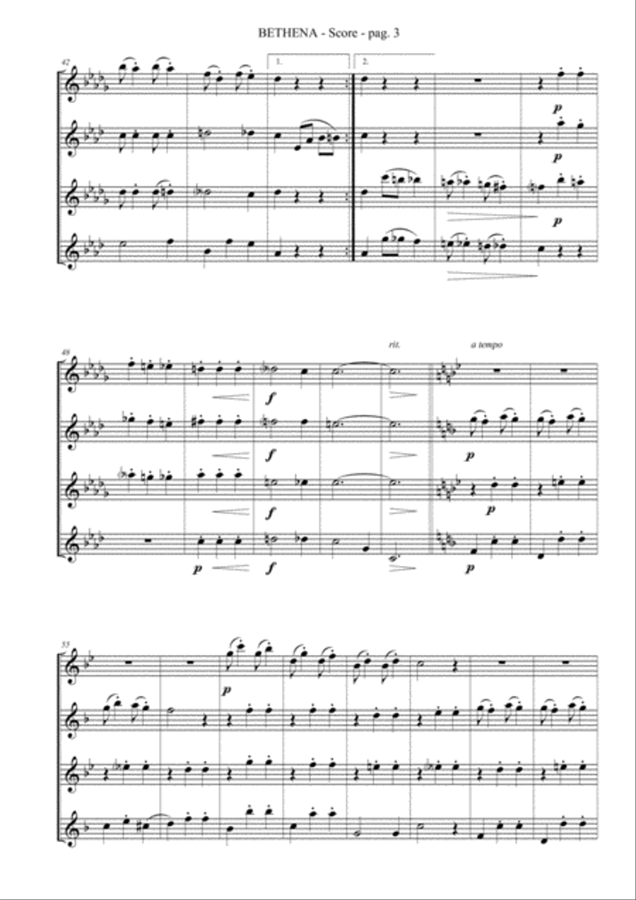 BETHENA (A Concert Waltz) by Scott Joplin - for Saxophone Quartet SATB image number null