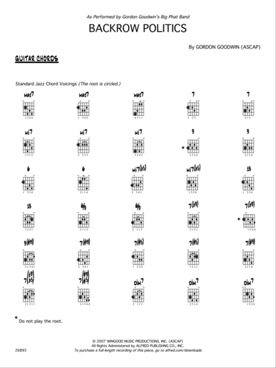 Backrow Politics: Guitar Chords Jazz Ensemble scores gallery preview page 1
