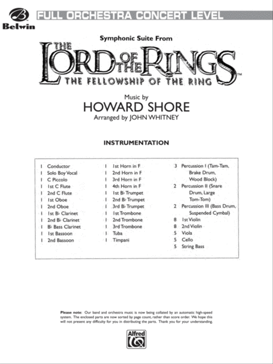 Book cover for The Lord of the Rings: The Fellowship of the Ring, Symphonic Suite from: Score