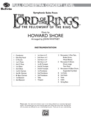 The Lord of the Rings: The Fellowship of the Ring, Symphonic Suite from: Score