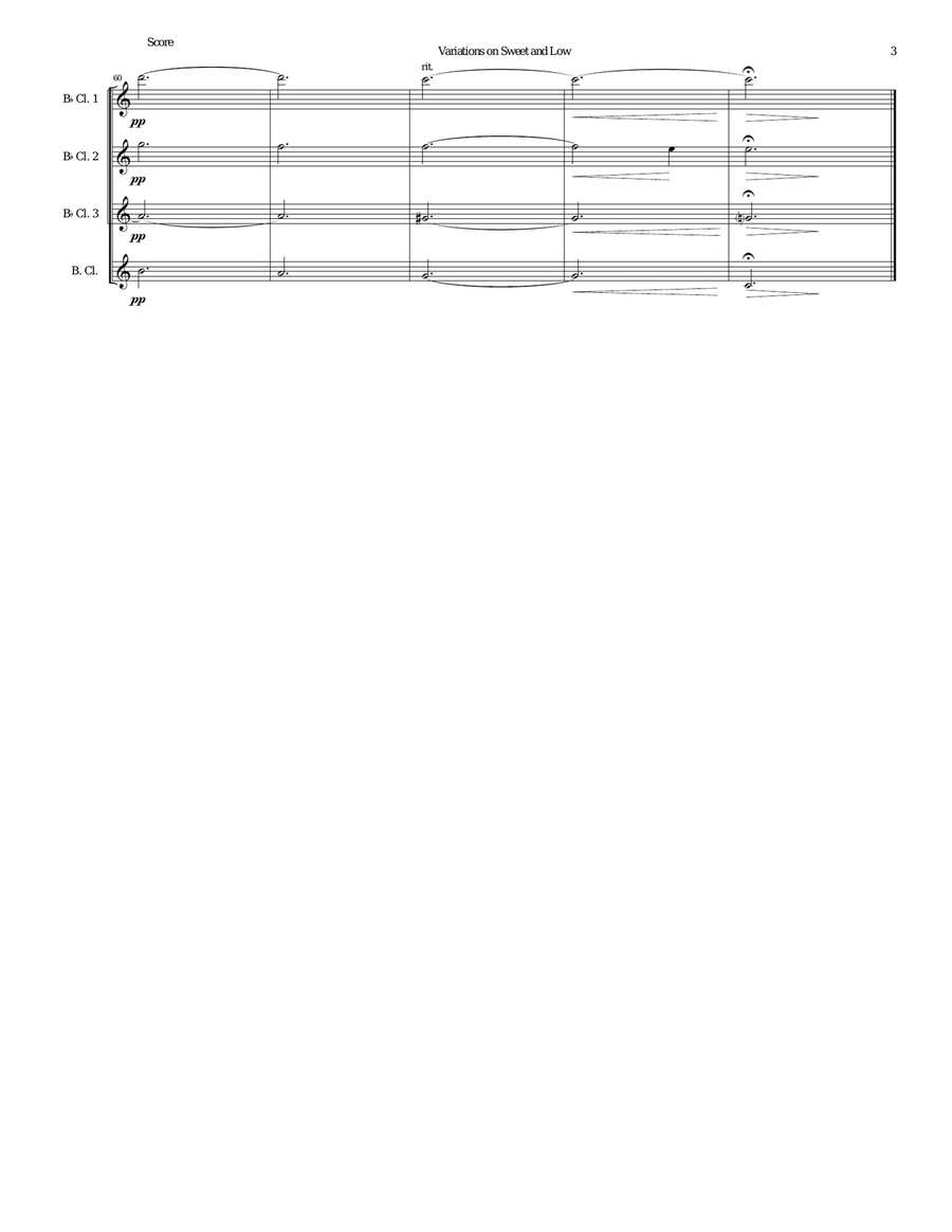 Variations on Joseph Barnby’s Sweet and Low for clarinet quartet Clarinet Quartet scores gallery preview page 3